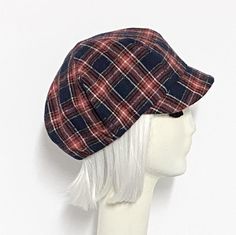 Newsboy Hat Plaid Red Vintage Wool, lined in black taffeta, the top of the hat has 6 section crown, a one piece brim and has a soft 1" elastic band inside. One size fits most up to 22" Made in USA Dry Clean Cap Girl, Womens Hat, Newsboy Hat, News Boy Hat, Newsboy Cap, Red Vintage, Vintage Wool, Red Plaid, Elastic Band