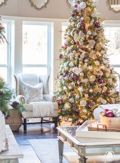 a decorated christmas tree in a living room