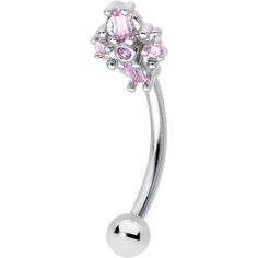 a silver belly ring with pink stones on it