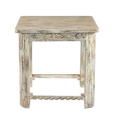 an old white wooden stool on a white background