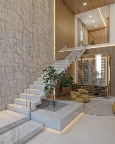 the stairs in this modern house are made of marble