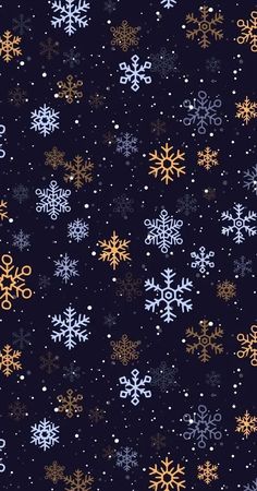 snowflakes on a black background with white and gold glitters in the middle