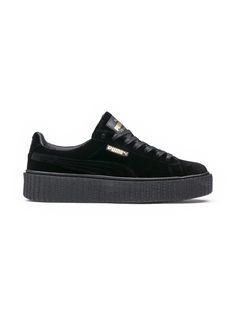 PUMA Fenty X Puma Creepers. #puma #shoes # Velvet Creepers, Black Creepers, Black Platform Sneakers, Black Sports Shoes, Black Velvet Shoes, Puma Fenty