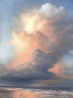 an oil painting of clouds over the ocean