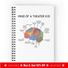 a spiral notebook with the words mind of a theater kid on it