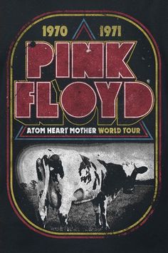 the pink floyd tour t - shirt is shown in red and black with an image of two cows