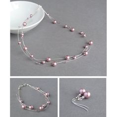 Dusky Pink Jewellery Set Rose Pink Floating Pearl Necklace | Etsy Pink Pearl Jewelry, Pink Jewellery, Pearl Bridesmaid Jewelry, Floating Pearl Necklace, Pink Jewelry Set, Pink Bridesmaids, Pink Drop Earrings, Pink Pearl Earrings, Pearl Bracelet Wedding