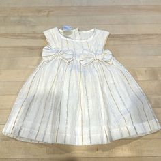 First Impressions Baby Girl White Dress With Gold And Silver Stripes. Comes With Diaper Cover. Never Worn, With Tags. White Dress With Gold, Diaper Cover, First Impressions, Kids' Dresses, Gold And Silver, Baby Dress, Colorful Dresses