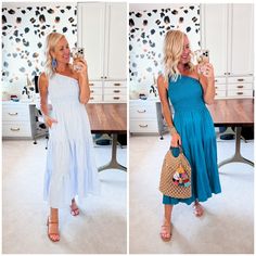 How to Do the J.Crew Sleeve Roll & Other Outfit Zhushing Tricks - Hi Sugarplum! Blue Beach-style Sundress For Summer Outings, Blue V-neck Summer Sundress, Beige Hat, Woven Headband, Flounce Skirt, Tiered Ruffle Dress, Woven Tote Bag, Gold Bead Bracelets, Waist Dress