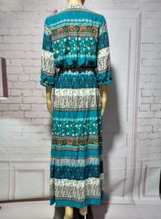 Women's Maxi Dress Bohemian Beach Dress Aztec Pattern V Neck Split Maxi Blue Dress Breasted Beach Loose Breathable Streetwear Turquoise Maxi Dress For Beach Cover-up, Bohemian V-neck Boho Dress For Vacation, Turquoise Maxi Dress For Beach Cover-up In Spring, Light Blue Maxi Dress For Beach Cover-up, Turquoise V-neck Maxi Dress For Vacation, Bohemian V-neck Dress For Vacation, Turquoise Boho Dress For Spring Vacation, Hippie Long Sleeve Vacation Dresses, Light Blue Dress For Beach Cover-up