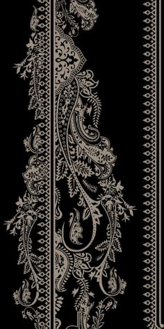 the back side of a black and white wallpaper with an ornate design on it