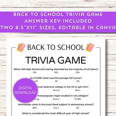 back to school trivia game with the text back to school trivia on it