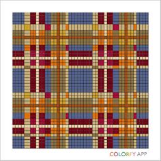 an image of a colorful plaid pattern in shades of orange, blue and brown on a white background