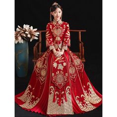 ⭐⭐ Free Shipment to Worldwide! Attention: Two options: Basic design without diamonds/ Upgrated design with Diamonds; Upgrated design: Embedded with Diamond throught whole dress pattern; 1. This Red Xiuhe Bridal Dress is Stunning and Perfect for bridals who wants to have a traditional Chinese Wedding; Made for occasions as : Chinese Traditional Wedding; 中国新娘敬酒服( Chinese bridal/ wedding toast suit ); wedding evening dress; 2. Golder Embroidery design Pattern: Phoenix, Chinese 囍 Character... Two la Red Lehenga With Gold Embroidery For Wedding, Traditional Embroidered Wedding Gown, Red Floor-length Gown For Traditional Ceremonies, Traditional Wedding Gown With Long Train, Traditional Wedding Dress With Long Train, Red Wedding Dress With Long Train, Festive Embroidered Gown For Marriage, Embroidered Gown For Marriage And Festive Occasions, Traditional Wedding Dress With Gold Embroidery