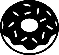 a black and white donut with sprinkles on the top is shown