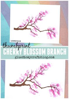 two cards with pink flowers on them and the words cherry blossom branch painted on them