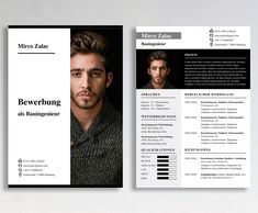 the front and back pages of a professional resume template with an image of a man