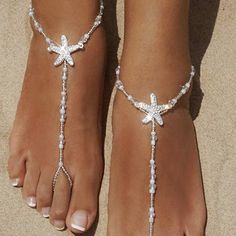 2pcs Starfish Beads Ankle Chain Barefoot Sandals Arrives New Barefoot Sandal, Tinted Glasses, Beaded Ankle, Ankle Chain, Claw Hair Clips, Rare Crystal, Metallic Pink, Pretty Stuff, Bare Foot Sandals