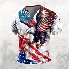 Season:Spring  Summer; Fabric:Polyester; Sleeve Length:Short Sleeve; Look After Me:Washable,Wet and Dry Cleaning; Gender:Men's; Style:Casual; Elasticity:Micro-elastic; Tops Type:T Shirt; Occasion:Daily; Age Group:Adults; Fit Type:Regular Fit; Pattern:Eagle,American US Flag,Patriotic; Design:Print; Front page:FF; Listing Date:06/24/2024; Print Type:3D Print Oktoberfest Outfits, T Shirt 3d, Womens Basic Tops, Mens Outdoor Jackets, Eagle American, Veteran T Shirts, Outwear Women, Mens Henley, Trench Coat Men