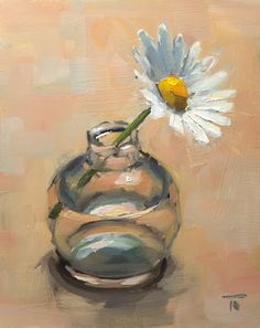 a painting of a vase with a flower in it