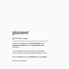 a white sheet with the words pioner and an image of a clock on it