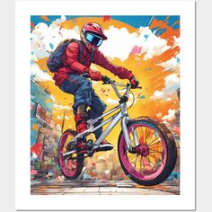 a painting of a person riding a bike