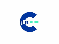 the letter c has a rocket in it's center and waves coming out of it