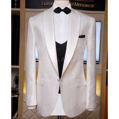 White tuxedo 3 piece suit for wedding withh double breasted Elegant White Single Breasted Three-piece Suit, White Notch Lapel Three-piece Suit For Formal Occasions, Elegant White Three-piece Suit With Notch Lapel, Tailored White Three-piece Tuxedo Suit, Waistcoat Design, Waistcoat Style, White Single-button Tuxedo With Suit Collar, Suit For Wedding, Waistcoat Designs