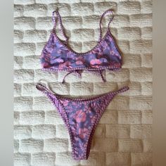 Nwot, Never Worn Just Tried On, Perfect Condition, Size Medium, Reversible Cute Beach Bikinis, Purple Printed Swimwear For Vacation, Printed Purple Swimwear For Vacation, Purple Printed Swimwear For Pool, Summer Printed Purple Swimwear, Purple Printed Summer Swimwear, Lavender Beachwear Swimwear For Vacation, Purple Tie-side Bottom Swimwear For Beachwear, Purple Tie-side Swimwear Bottom For Spring