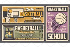 three basketball ticket designs with different sports related items