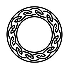 a black and white drawing of a circle with an intertwined design on it's side