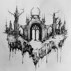 Hell Master Tattoo Designs Castle Back Tattoo, Gates Of Hell Tattoo, Gothic Castle Drawing, Projector Art, Hell Tattoo, Gothic Arches, Vampire Tattoo, Filigree Tattoo, Castle Drawing