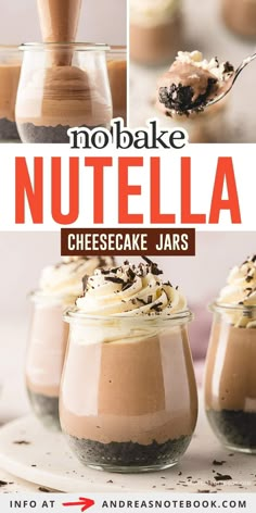 no bake nutella cheesecake jars with text overlay