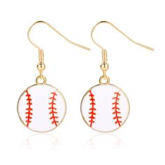 a pair of baseball earrings with red stitches