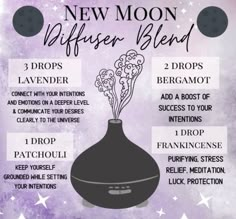 Diffuser Blends Young Living, Magick Oil, Moon Meditation, Essential Oil Roller Bottle Recipes, Essential Oil Combinations, Essential Oils 101, Essential Oil Diffuser Blends Recipes, New Moon Rituals, Essential Oils Guide