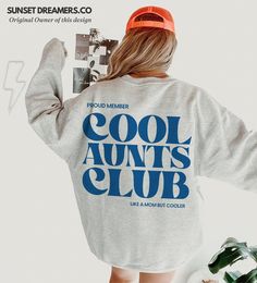 "Celebrate the unique bond of aunt-hood with our \"Cool Aunts Club Sweatshirt,\" perfect for any future aunt, new aunt, or sister-in-law. This cozy and stylish sweatshirt is an ideal gift for those recently promoted to aunt or as a thoughtful present for any member of the Cool Aunt Club. It's more than just an aunt sweater; it's a symbol of love and a fun way to show off your cool aunt status, making it a perfect choice for any aunt-related celebration or as a surprise gift.    Q U I C K * F A C Cool Aunt Club, Aunt Sweater, Promoted To Aunt, Aunt Sweatshirt, Cool Aunt, Aunt Shirt, Aunt T Shirts, New Aunt, Cheap Sweatshirts