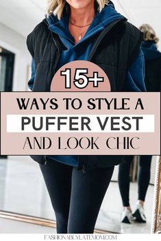 Discover how to elevate your Women's Style with chic and cozy puffer vest outfits. Our guide features Women's Vest styling tips, pairing them with the perfect Women's Top for a trendy yet functional look. Whether you're dressing for a casual day out or layering for colder weather, these outfit ideas will keep you warm and stylish all season long. Puffer Vest Outfit Inspiration, Outfits With Oversized Puffer Vests, Hoodies With Vests Outfits, Cropped Puffer Vest Outfit Plus Size, Sweatshirt With Puffer Vest, How To Wear Puffer Vest Outfits, Flannel With Puffer Vest, Winter Outfits With Vests, Outfits With Puffer Vests For Women