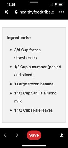 an iphone screen showing the ingredients for a frozen drink