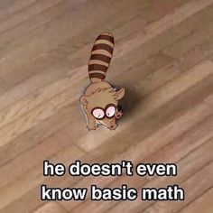 a cartoon cat is standing on the floor with words above it that say he doesn't even know basic math