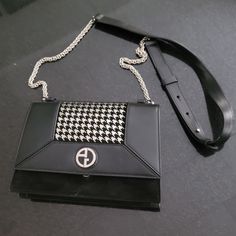 Genuine Giorgio Armani Studded Houndstooth Bag 8" 6" With 2.5" Gusset, Made Of Leather And What Appears To Be Suede. Used Twice. No Need For It. It Is A Beautiful Bag With Exceptional Detail. * Thanks All For Your Inquiry About Further Pics. I Will Upload More Pics Later Today 9/7 Armani Handbags, Houndstooth Bag, Giorgio Armani Designer, Purses Designer, Beautiful Bags, Giorgio Armani, Bag Lady, Purse, Shoulder Bag