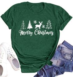 PRICES MAY VARY. Cotton Blend Pull On closure 【Merry Christmas Shirt for Women】 This christmas t shirt is cotton blend ,which let it be soft, comfortable, lightweight and breathable. It washes and wears well.The fabric is stretchy , the graphics will still stuck around through many washes. 【Perfect Gift】Give this funny merry christmas letter graphic t-shirt as a gift for yourself,your monther, your wife,teacher, female friends,girlfriend will be a great idea. Great for christmas,valentines day,m Cute Vinyl Shirts Women Christmas, Grinch Christmas Tee Shirts, Merry Grinchmas Shirt Vinyl, Cute Vinyl Shirts Women Grinch, Christmas Tee Shirts Grinch, Female T Shirt, Fall Tee Shirts, Graphic Christmas, Funny Christmas Tree