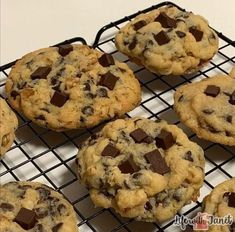 chocolate chip cookies cooling on a wire rack