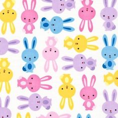 an image of colorful bunny and rabbit stickers on a white background with blue, pink, yellow and purple rabbits