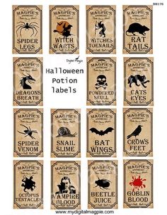 halloween labels with different types of animals on them