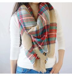 Beige Plaid Scarf | Blanket Scarf | Tartan Scarf | Flannel Scarf | Check Scarf Warm Beige Scarves For Fall, Warm Beige Scarf For Fall, Oversized Casual Fall Scarves, Casual Oversized Scarf For Fall, Winter Plaid Scarves One Size, Plaid Winter Scarves One Size, Winter Casual Scarves One Size, Beige Casual Scarves One Size, Casual Winter Scarves One Size