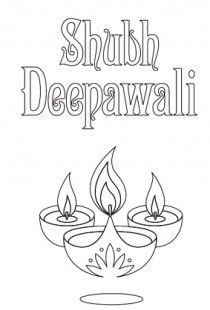 a coloring page with three lit candles and the words shub deepawalli