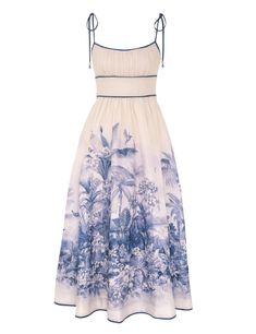 Wylie Picnic Dress Blue Palm Online | Zimmermann How To Style A Maxi Dress, Picnic Dress, Long Linen Dress, Zimmermann Dress, Aline Skirt, Resort Dresses, Linen Midi Dress, Linen Mini Dress, Feather Dress