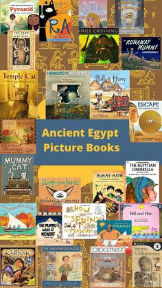 the ancient egypt picture book is shown with many different pictures and text, including an image of