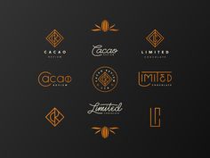 the logos for different businesses are shown in gold and black colors on a dark background