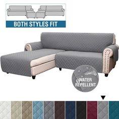 an image of a couch and ottoman cover with different color options for the sectional sofa